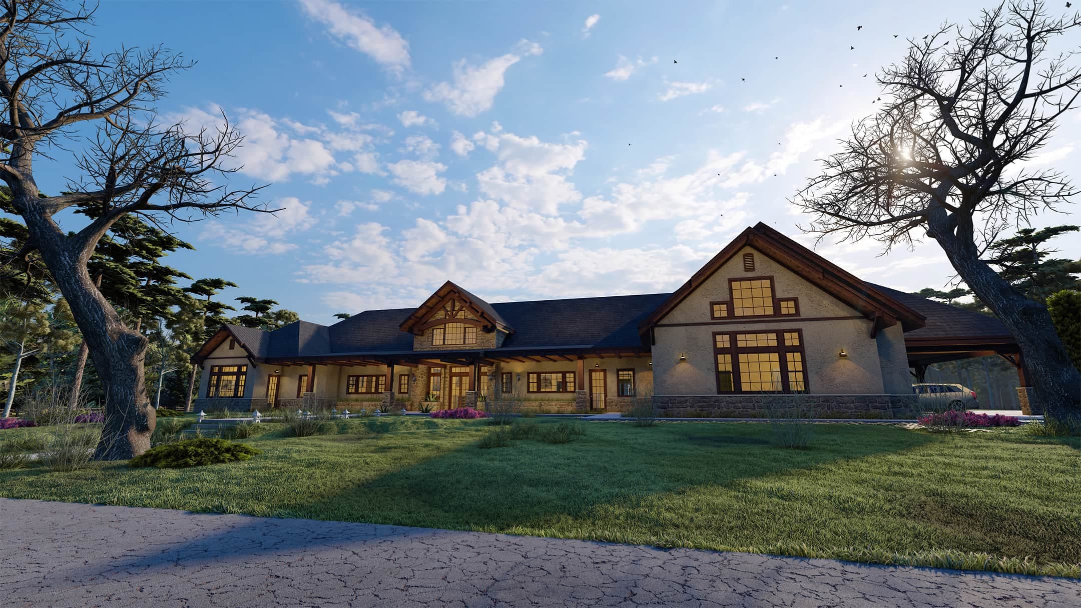 Custom residential home exterior rendering by Mazen Architects